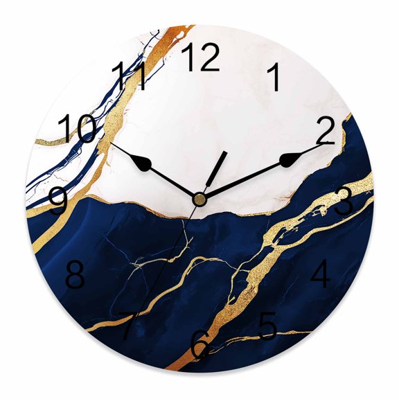 Wall Clock Abstract Marble Clocks PVC Silent Non-Ticking Battery Operated Decorative Marble Blue White Round Clock for Home Living Room Kitchen Bedroom Office School Wall Decor 10 Inch
