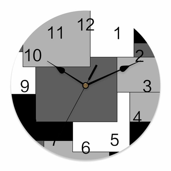Wall Clock Abstract Modern Geometric Clocks PVC Silent Non-Ticking Battery Operated Decorative Black White Grey Round Clock for Home Living Room Kitchen Bedroom Office School Wall Decor 10 Inch