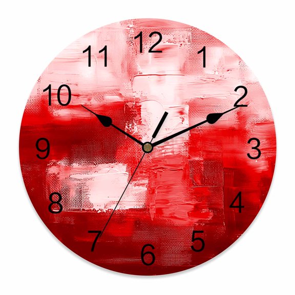 Wall Clock Abstract Oil Painting Clocks PVC Silent Non-Ticking Battery Operated Decorative Red Round Clock for Home Living Room Kitchen Bedroom Office School Wall Decor 10 Inch