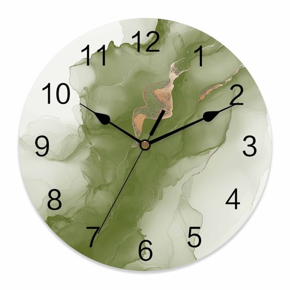 Wall Clock Abstract Ombre Sage Green Marble Clocks PVC Silent Non-Ticking Battery Operated Decorative White Modern Art Round Clock for Home Living Room Kitchen Bedroom Office Wall Decor 10 Inch