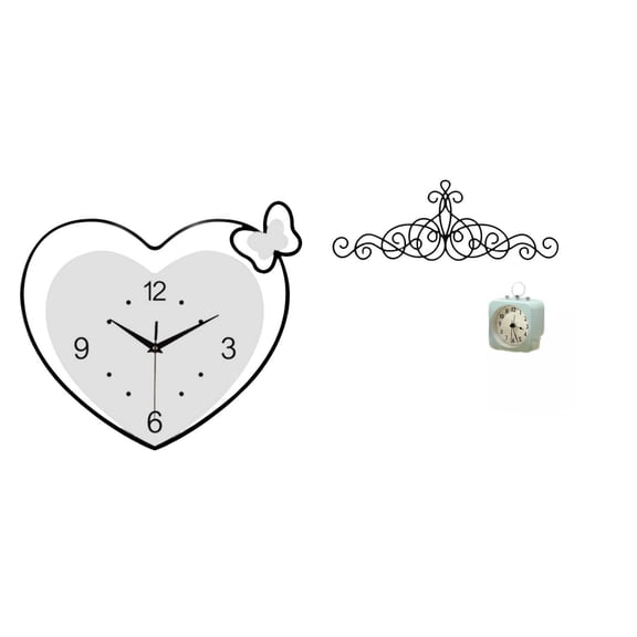 Wall Clock Acrylic Scroll Decorative Metal Heart Shape Quiet Movement for Living Room Cafe Office