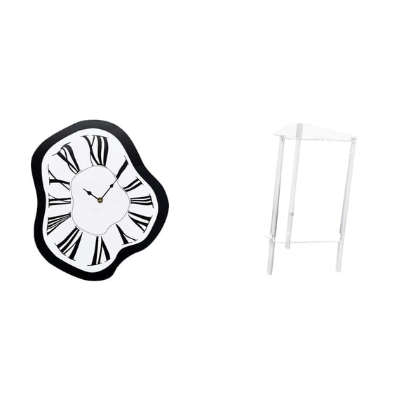Wall Clock Acrylic Side Table Nightstand Compact Space Saving Design for Home Office Bedroom Living Room Shelf