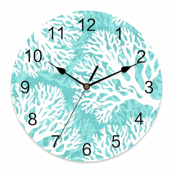 Wall Clock Aqua Ocean Coral Clocks PVC Silent Non-Ticking Battery Operated Decorative Coastal Marine Life Round Clock for Home Living Room Kitchen Bedroom Office School Wall Decor 10 Inch