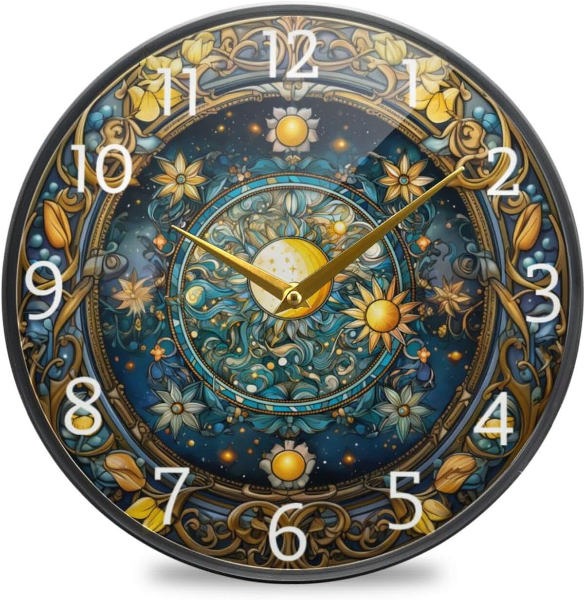 Wall Clock Art Sun Moon Circle Picture 11.9 Inch Battery Operated Round ...