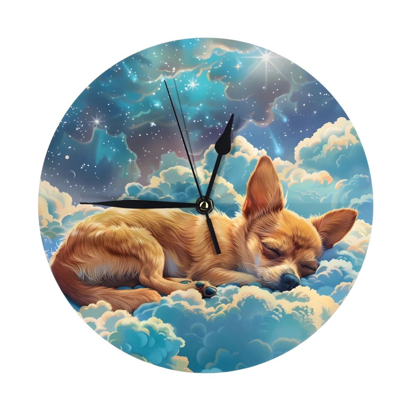 Wall Clock - Artistic Starry Sky Cloud Dog 9.8 Inch Silent Non Ticking ...