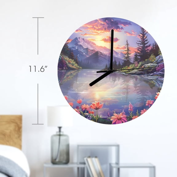 Wall Clock Artwork - Personalized Clocks 11.6" - Floral Clocks - Mountain Flowers - Reflections