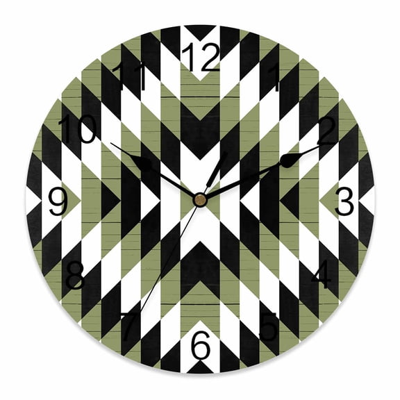 Wall Clock Aztec Boho Clocks PVC Silent Non-Ticking Battery Operated Decorative Bohemian Abstract Geometric Sage Green Round Clock for Home Living Room Kitchen Bedroom Office Wall Decor 14 Inch