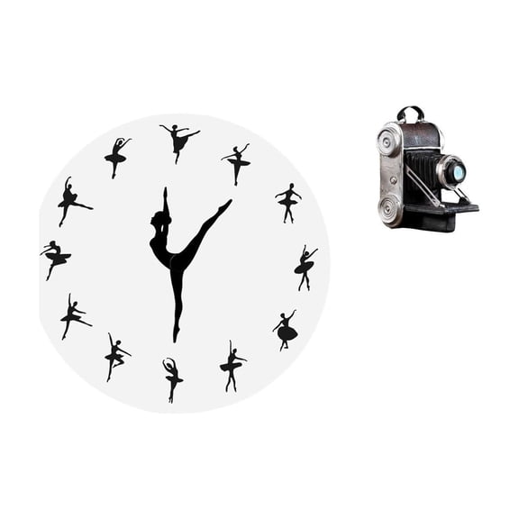 Wall Clock Ballerina Camera Statue Resin Silent Movement Artistic Decor for Living Room Bedroom Office