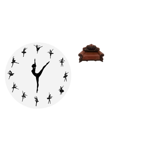 Wall Clock Ballerina Dancing Decor Silent Non Ticking Mute Timepiece Set for Living Room Bedroom