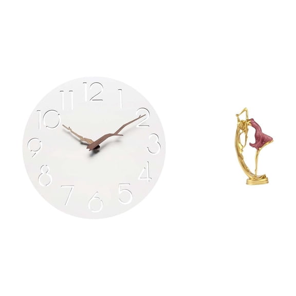 Wall Clock Ballet Dancer Statue Art Crafts Medium Density Fiberboard Gift for Bedroom Living Room Office Home Decor