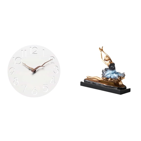 Wall Clock Ballet Dancer Statue Resin Sculpture Silent Movement Modern Art for Living Room Office Girls