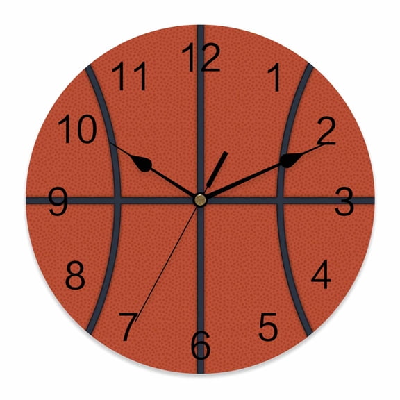 Wall Clock Basketball Court Clocks PVC Silent Non-Ticking Battery Operated Decorative Sport Ball Game Athletics Round Clock for Home Living Room Kitchen Bedroom Office School Wall Decor 10 Inch