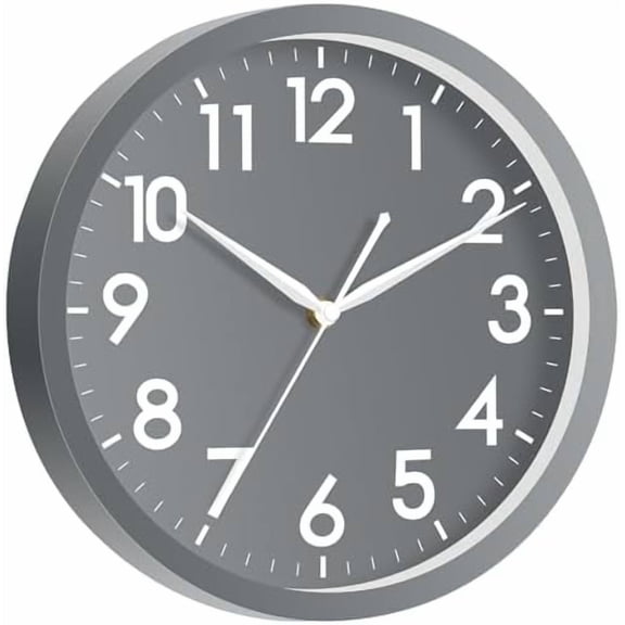 Wall Clock Bathroom 10 Inch Analog Small Wall Clocks Battery Operated - Silent Non Ticking Modern Simple Style Clock Decorative for Kitchen,Bedroom,Home Office,Living Room,School(Gray)