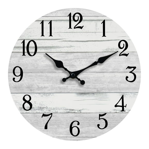 Wall Clock Battery Operated 10 Inch Gray Silent Non Ticking Country Rustic Design Vintage Retro Decorative for Bathroom Kitchen Bedroom