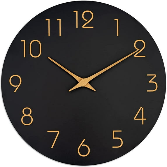 Wall Clock Battery Operated 12 Inch Silent Non Ticking Simple Minimalist Style Decorative for Living Room Kitchen Home Office, Black