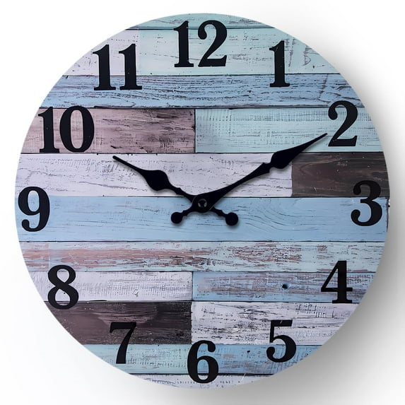 Wall Clock Battery Operated 16 Inch Silent Non Ticking Coastal Design Country Rustic Retro Decorative for Bathroom Kitchen Living Room Bedroom