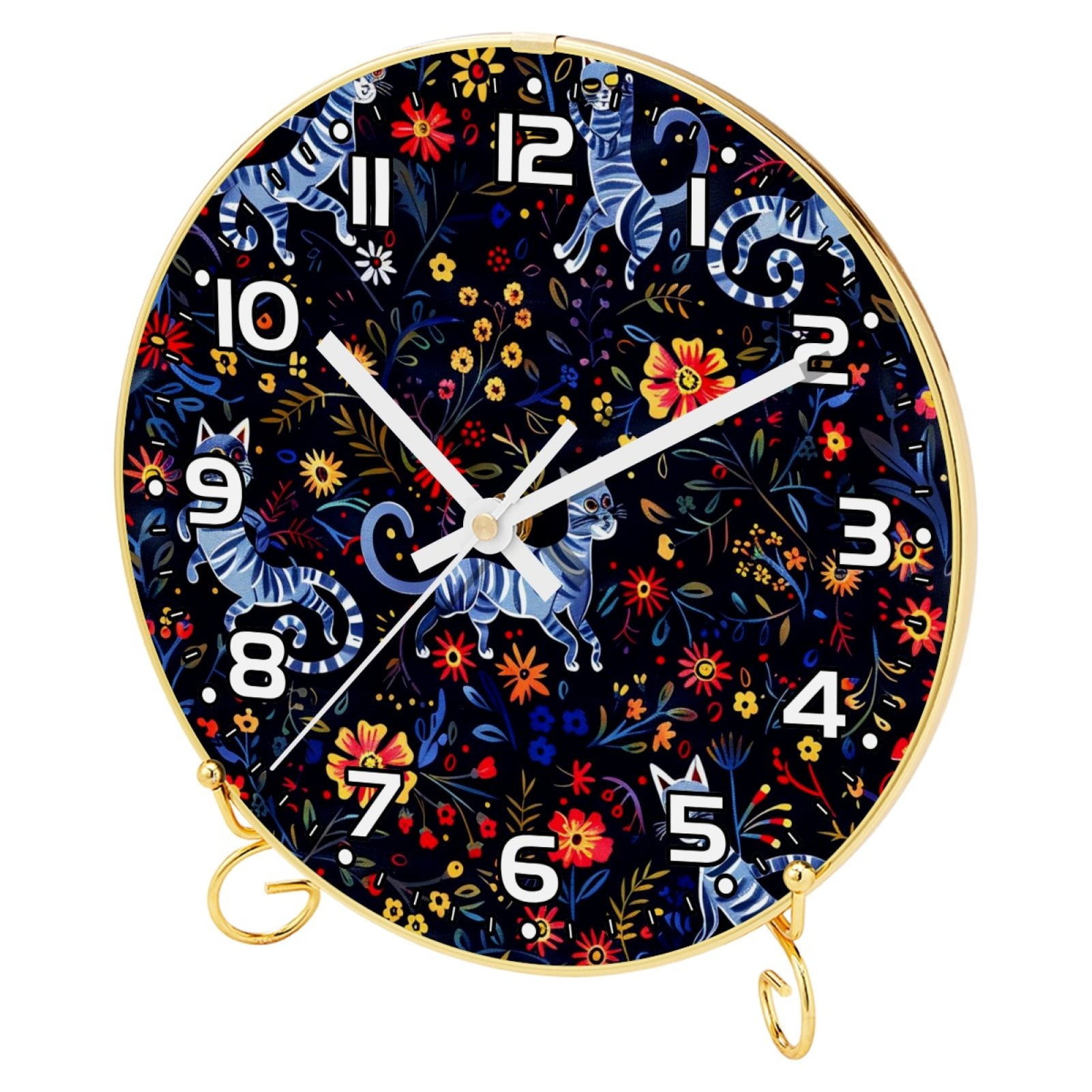 Wall Clock Battery Operated Easy to Read Round Silent Clock 9.4 in Cat