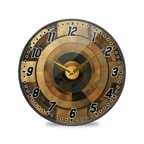 Wall Clock Battery Operated Non-Ticking Silent for Living Room Bedroom Kitchen Office Decor Abstract Olive Brown Geometric 9.5"