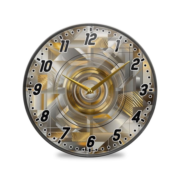 Wall Clock Battery Operated Non-Ticking Silent for Living Room Bedroom Kitchen Office Decor Abstract Silver Geometric 9.5"