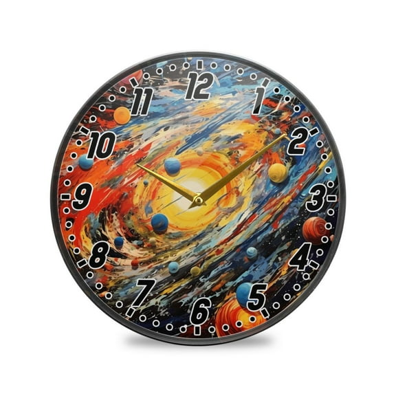 Wall Clock Battery Operated Non-Ticking Silent for Living Room Bedroom Kitchen Office Decor Abstract Solar System 9.5"
