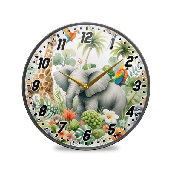 Wall Clock Battery Operated Non-Ticking Silent for Living Room Bedroom Kitchen Office Decor African Animals and Natural Elements 12"