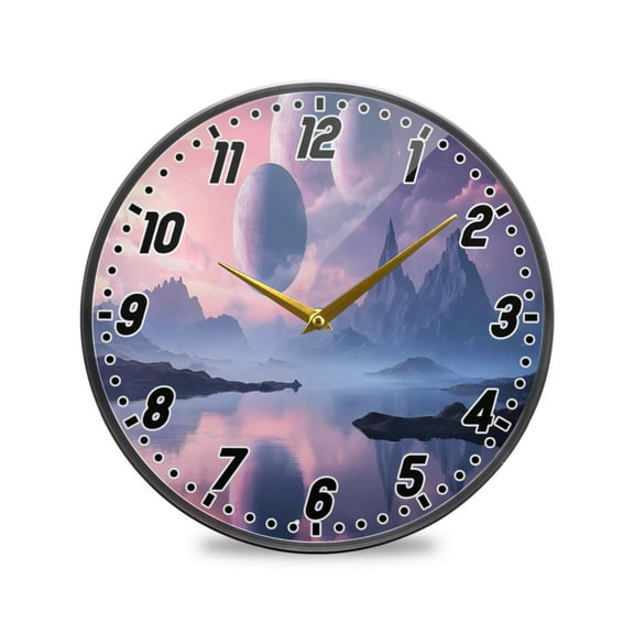 Wall Clock Battery Operated Non-Ticking Silent for Living Room Bedroom Kitchen Office Decor Beautiful Alien Landscape 12"