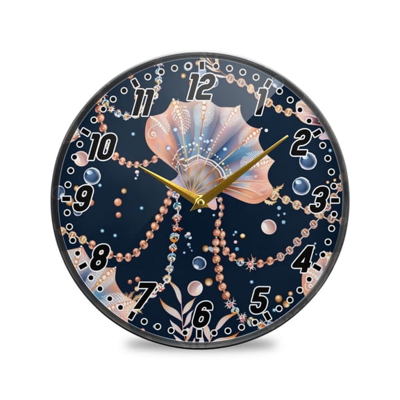 Wall Clock Battery Operated Non-Ticking Silent for Living Room Bedroom Kitchen Office Decor Beautiful Shell Necklaces 12"