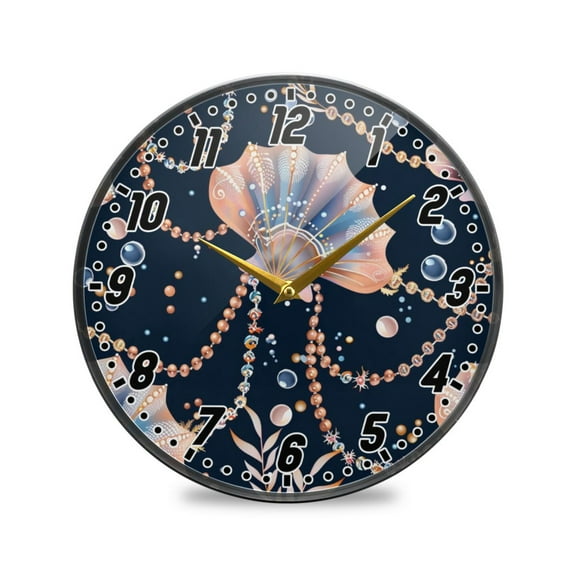 Wall Clock Battery Operated Non-Ticking Silent for Living Room Bedroom Kitchen Office Decor Beautiful Shell Necklaces 9.5"