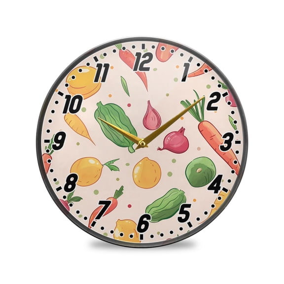 Wall Clock Battery Operated Non-Ticking Silent for Living Room Bedroom Kitchen Office Decor Carrot Beet Onion 9.5"