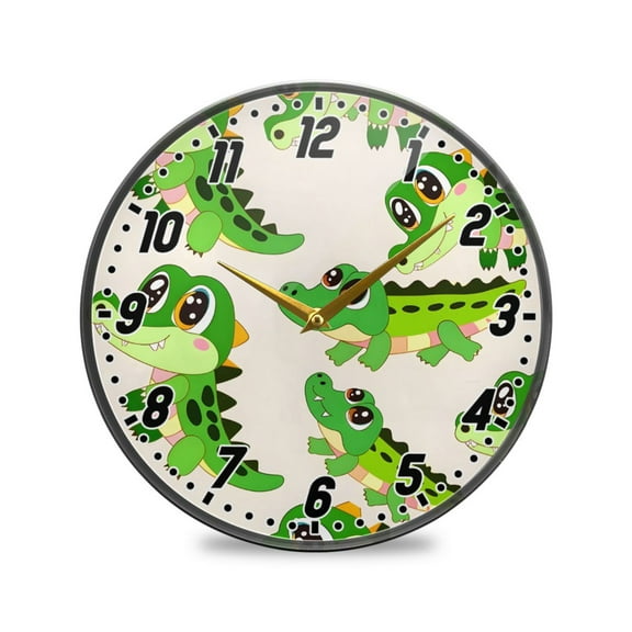 Wall Clock Battery Operated Non-Ticking Silent for Living Room Bedroom Kitchen Office Decor Cartoon Cute Crocodiles 12"