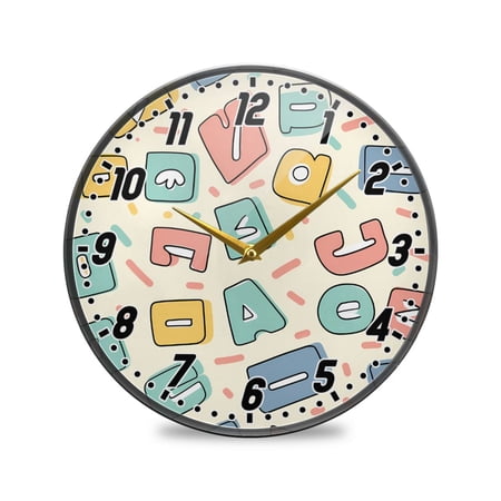 Wall Clock Battery Operated Non-Ticking Silent for Living Room Bedroom Kitchen Office Decor Cartoon Letters 9.5"