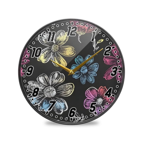 Wall Clock Battery Operated Non-Ticking Silent for Living Room Bedroom Kitchen Office Decor Chalk Paint Flowers 12"