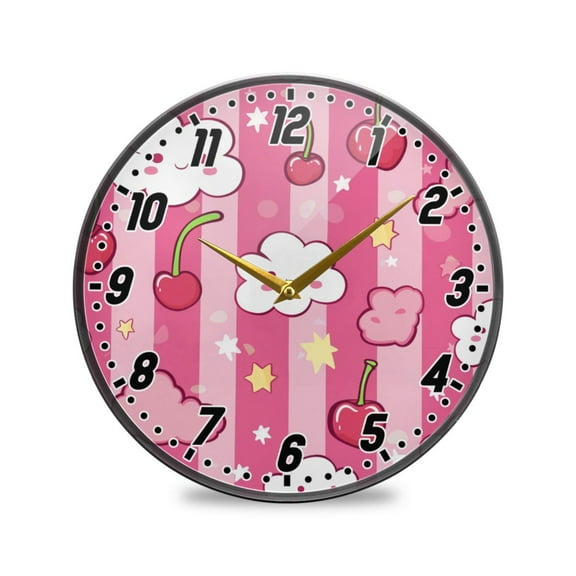 Wall Clock Battery Operated Non-Ticking Silent for Living Room Bedroom Kitchen Office Decor Clouds Cherries Star 12"