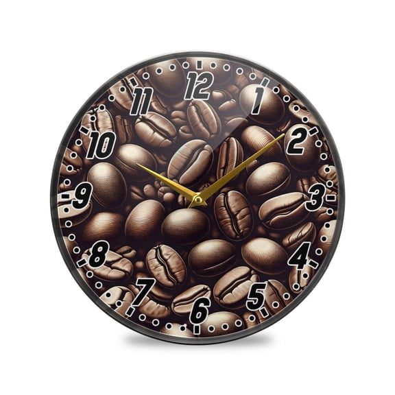 Wall Clock Battery Operated Non-Ticking Silent for Living Room Bedroom Kitchen Office Decor Coffee Beans 9.5"