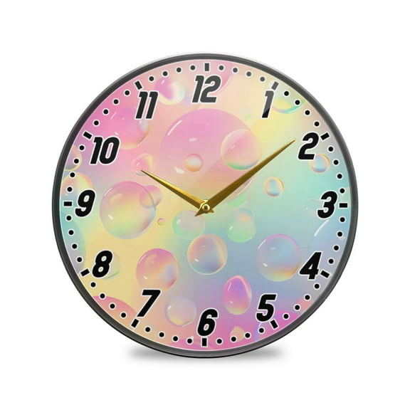 Wall Clock Battery Operated Non-Ticking Silent for Living Room Bedroom Kitchen Office Decor Colorful Bubbles 9.5"