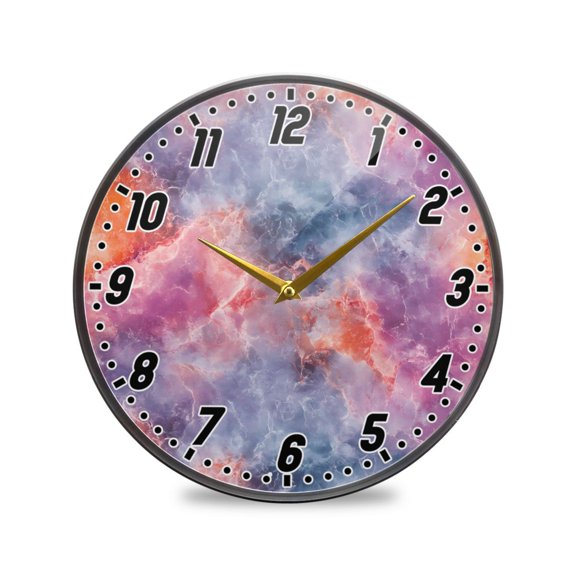 Wall Clock Battery Operated Non-Ticking Silent for Living Room Bedroom Kitchen Office Decor Colorful Nebulae Marble 9.5"