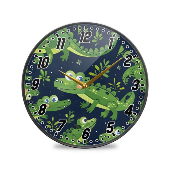 Wall Clock Battery Operated Non-Ticking Silent for Living Room Bedroom Kitchen Office Decor Crocodile and Leaf 9.5"
