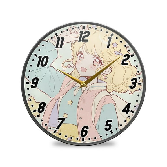 Wall Clock Battery Operated Non-Ticking Silent for Living Room Bedroom Kitchen Office Decor Cute Anime Schoolgirl 12"
