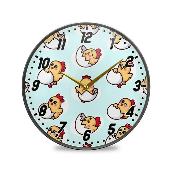 Wall Clock Battery Operated Non-Ticking Silent for Living Room Bedroom Kitchen Office Decor Cute Chick with Egg 12"