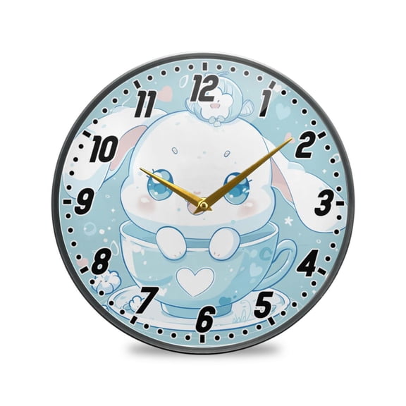 Wall Clock Battery Operated Non-Ticking Silent for Living Room Bedroom Kitchen Office Decor Cute Cinnamoroll Sanrio in Cup 9.5"