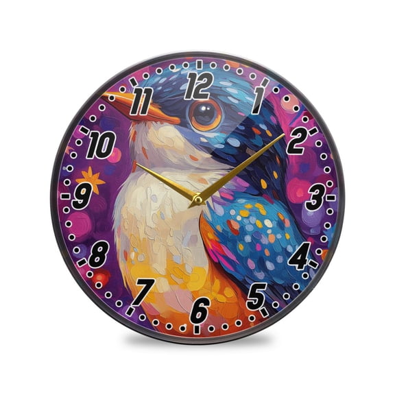 Wall Clock Battery Operated Non-Ticking Silent for Living Room Bedroom Kitchen Office Decor Cute Colorful Bbird 9.5"