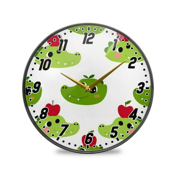 Wall Clock Battery Operated Non-Ticking Silent for Living Room Bedroom Kitchen Office Decor Cute Crocodile Head with Apply 12"