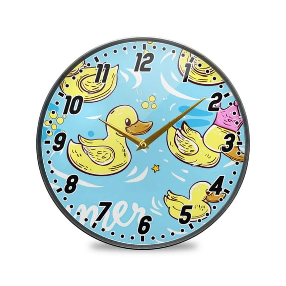 Wall Clock Battery Operated Non-Ticking Silent for Living Room Bedroom Kitchen Office Decor Cute Duck with Crown 12"
