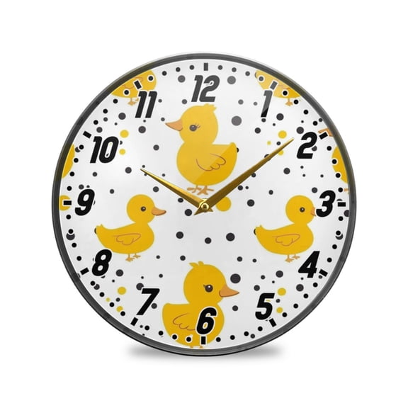Wall Clock Battery Operated Non-Ticking Silent for Living Room Bedroom Kitchen Office Decor Cute Duck with Polka Dot 9.5"