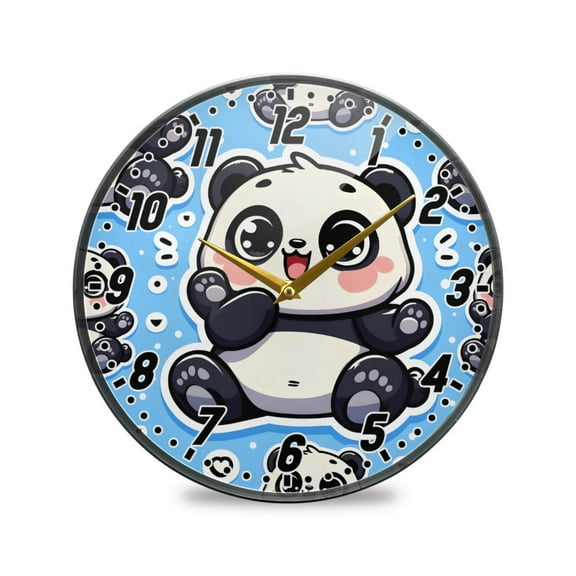 Wall Clock Battery Operated Non-Ticking Silent for Living Room Bedroom Kitchen Office Decor Cute Fat Chubby Panda 9.5"