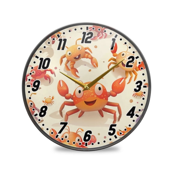 Wall Clock Battery Operated Non-Ticking Silent for Living Room Bedroom Kitchen Office Decor Cute Happy Crabs 12"