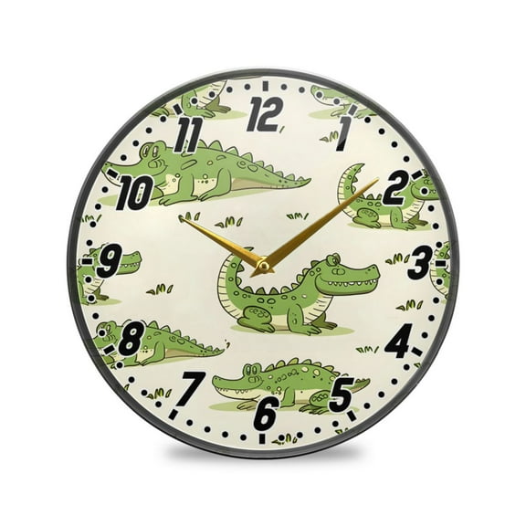 Wall Clock Battery Operated Non-Ticking Silent for Living Room Bedroom Kitchen Office Decor Cute Little Crocodile 9.5"