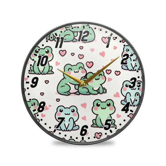 Wall Clock Battery Operated Non-Ticking Silent for Living Room Bedroom Kitchen Office Decor Cute Love Frogs 9.5"