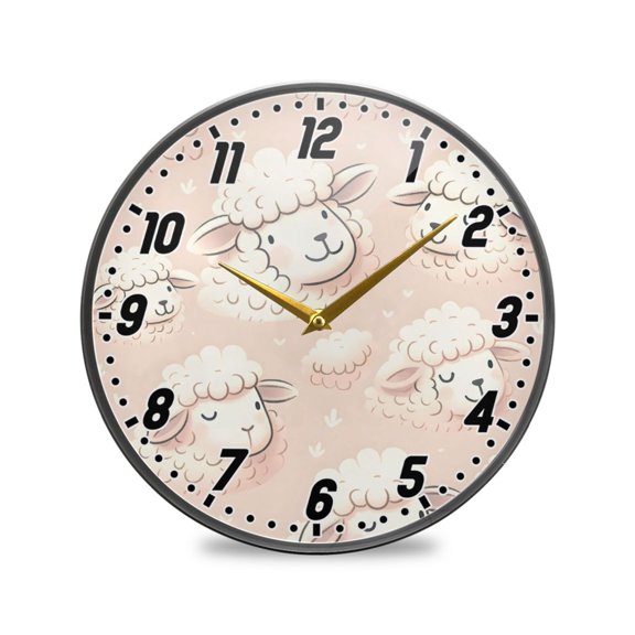 Wall Clock Battery Operated Non-Ticking Silent for Living Room Bedroom Kitchen Office Decor Cute Sheep Head 9.5"
