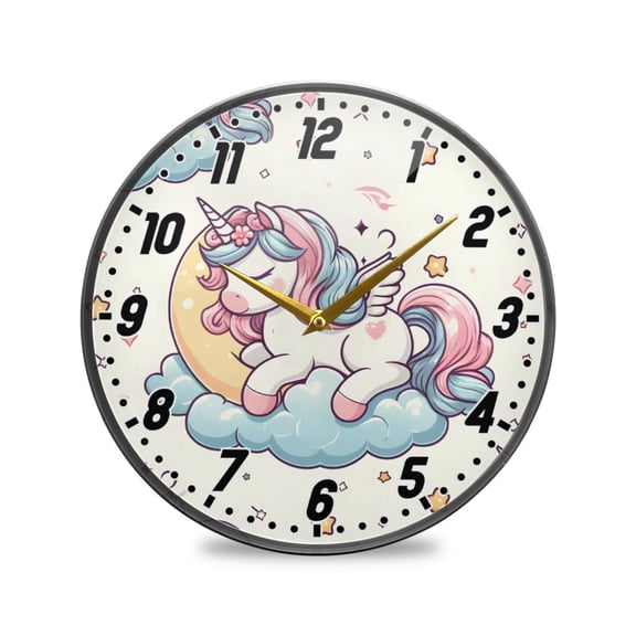 Wall Clock Battery Operated Non-Ticking Silent for Living Room Bedroom Kitchen Office Decor Cute Unicorn Pegasus Sleep 12"
